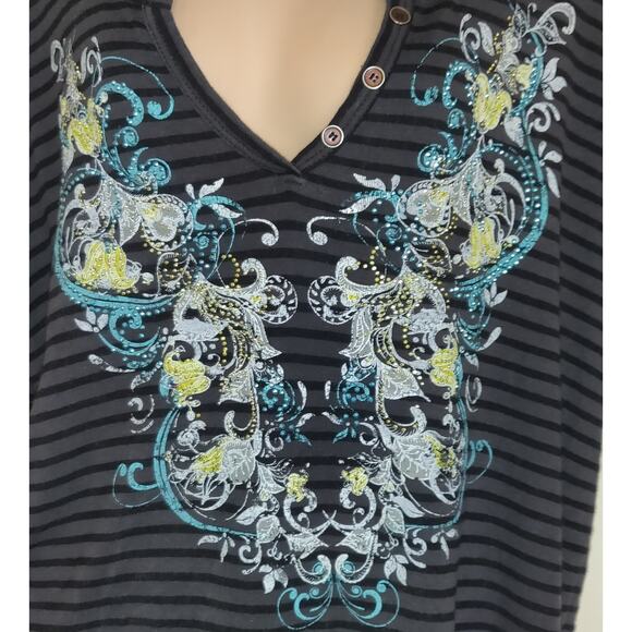 Unity World Wear Top SIZE 2X Studded Bling Embellishments Hippie Boho Tshirt - Picture 4 of 11